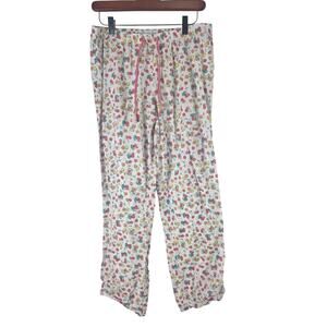 Gap Body Pajama Pants S Womens White Fruit Cherry Print Straight Leg Cotton